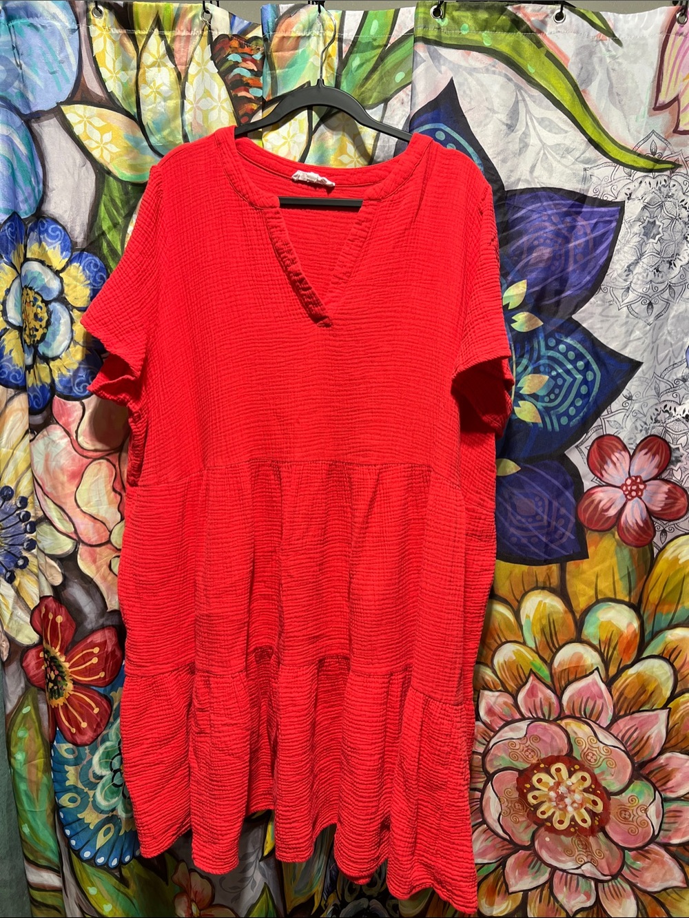 Lucky Brand Red Textured V‑Neck Top